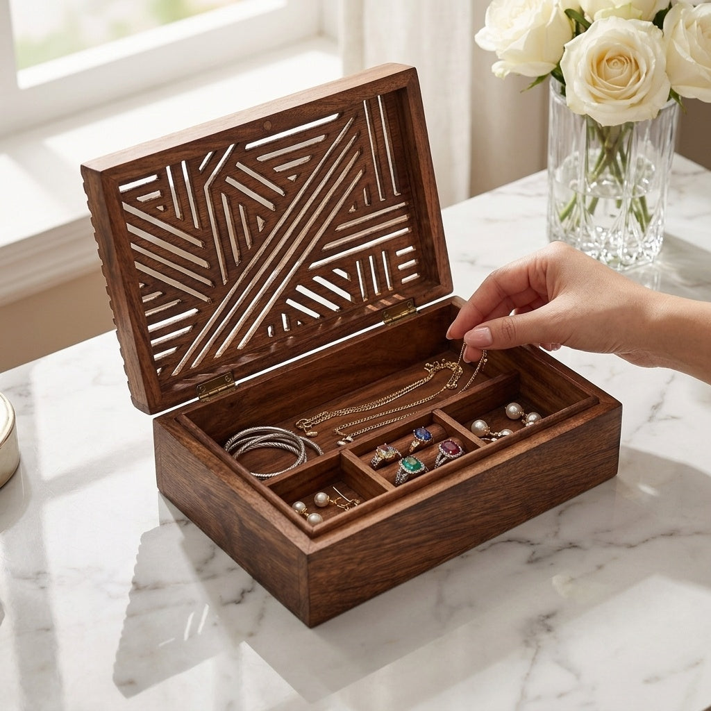 Carved Wooden Jewelry Box