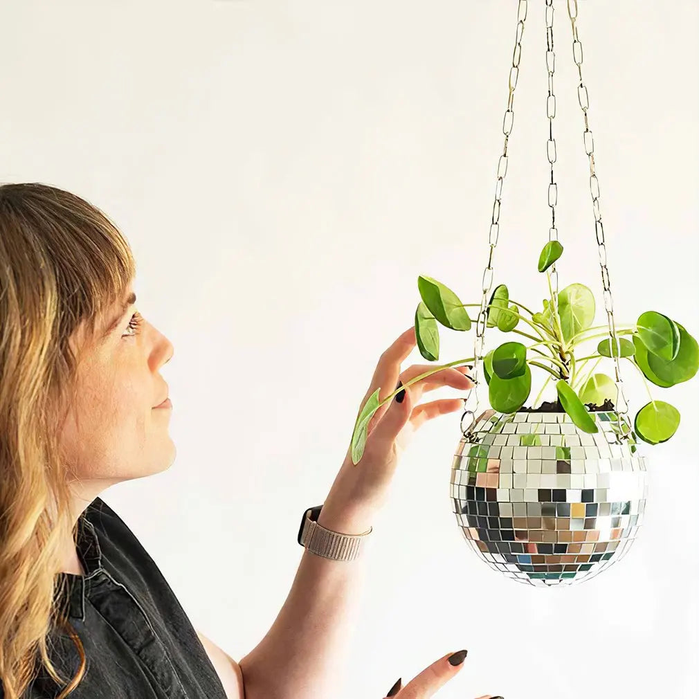 Disco Ball Hanging Flower Pot For Indoor Plants