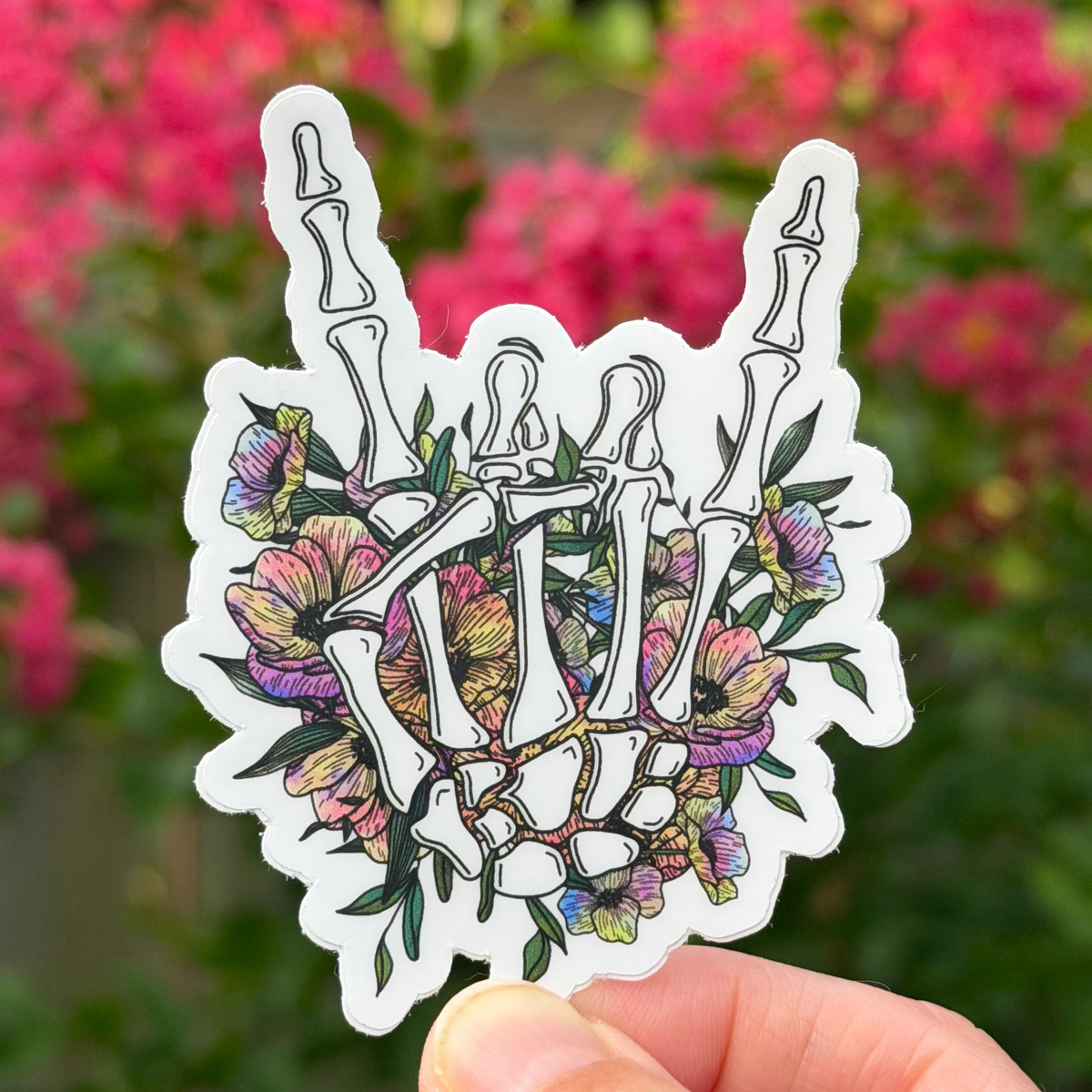 Rock On Skull Flower Sticker