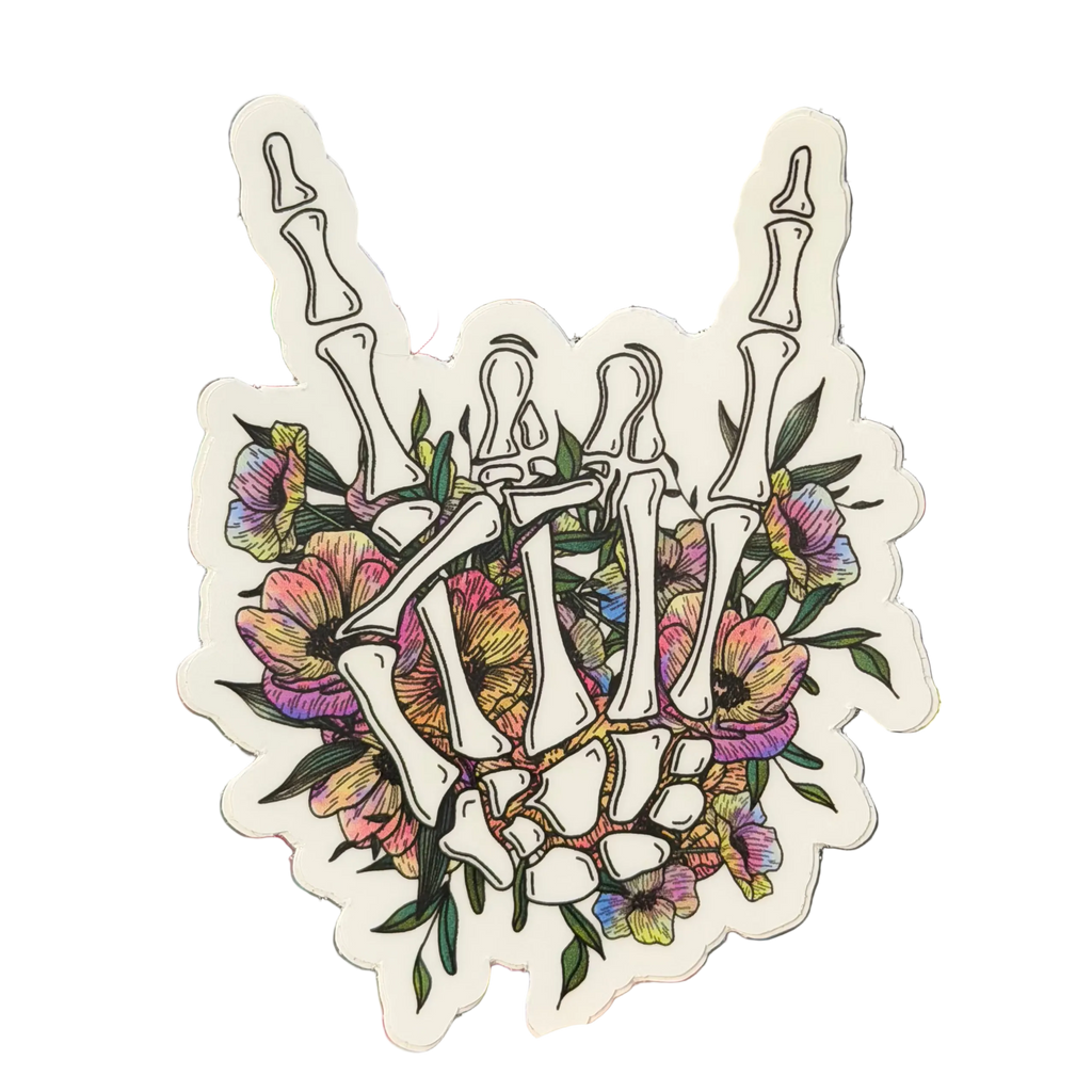 Rock On Skull Flower Sticker