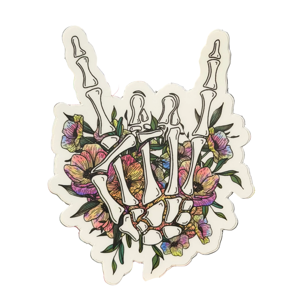 Rock On Skull Flower Sticker