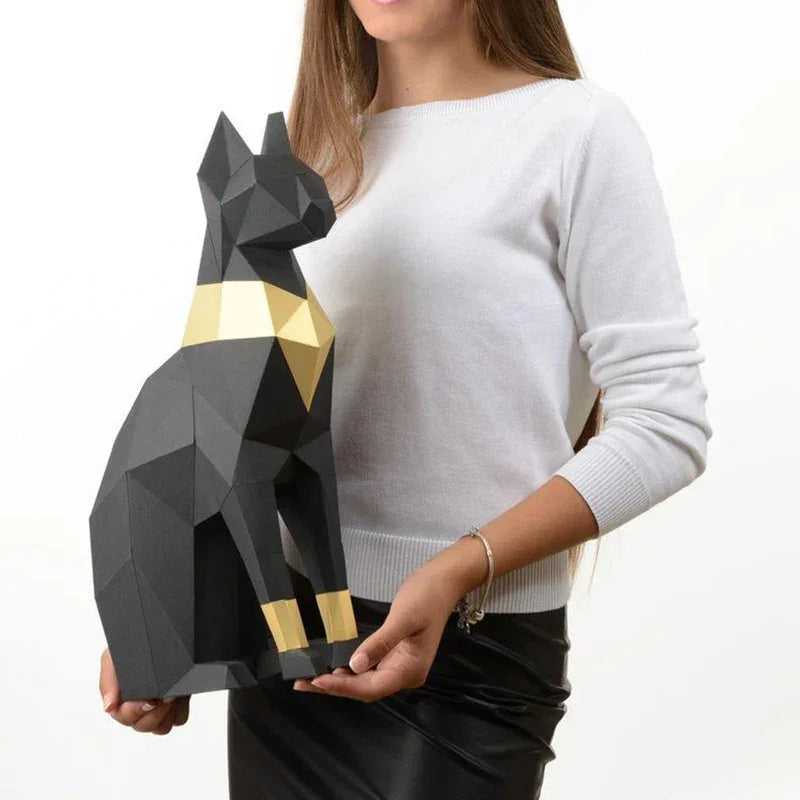 Geometric Black Cat Sculpture