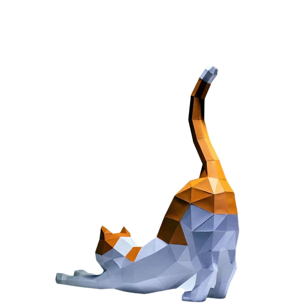 Origami Stretching Cat Figurine