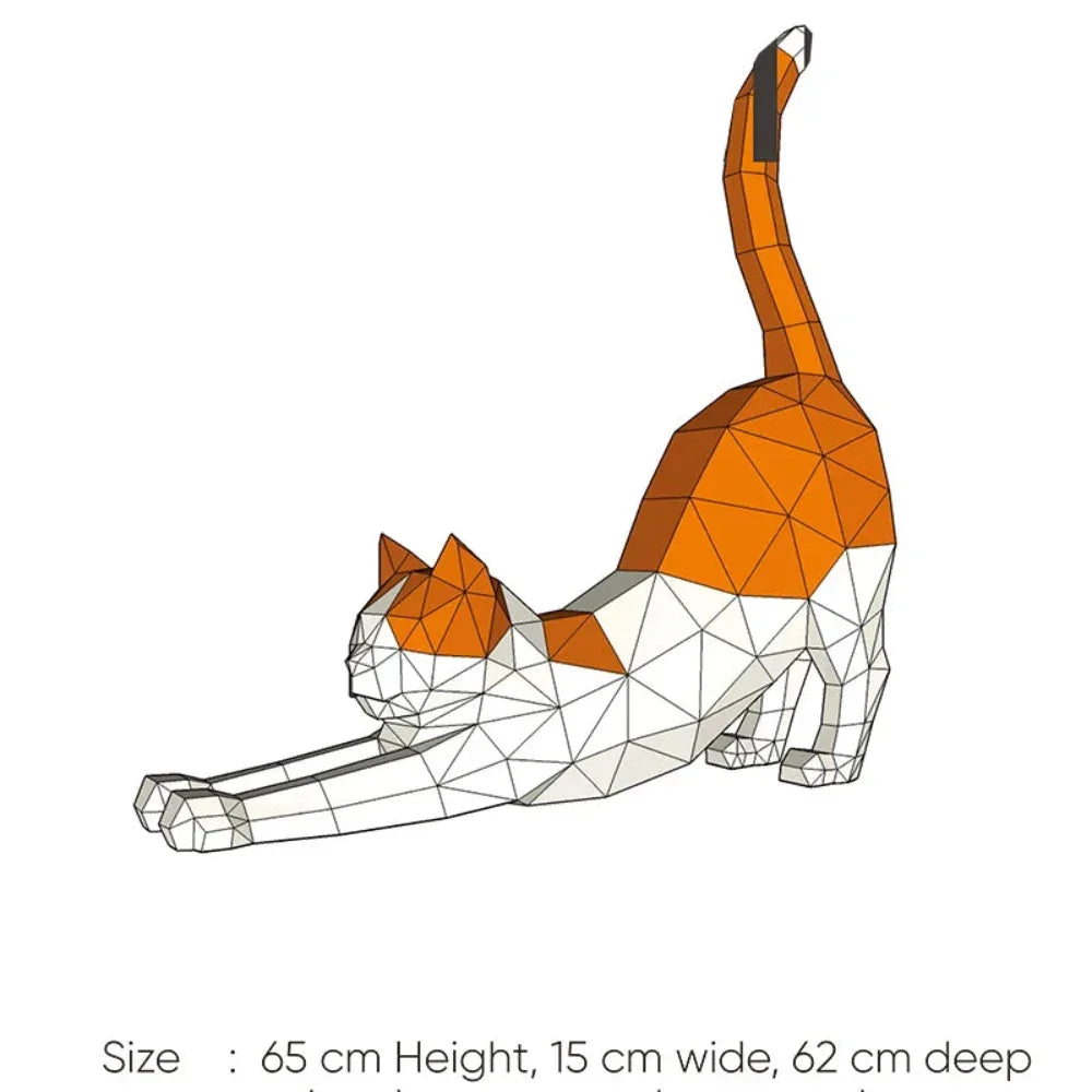 Origami Stretching Cat Figurine