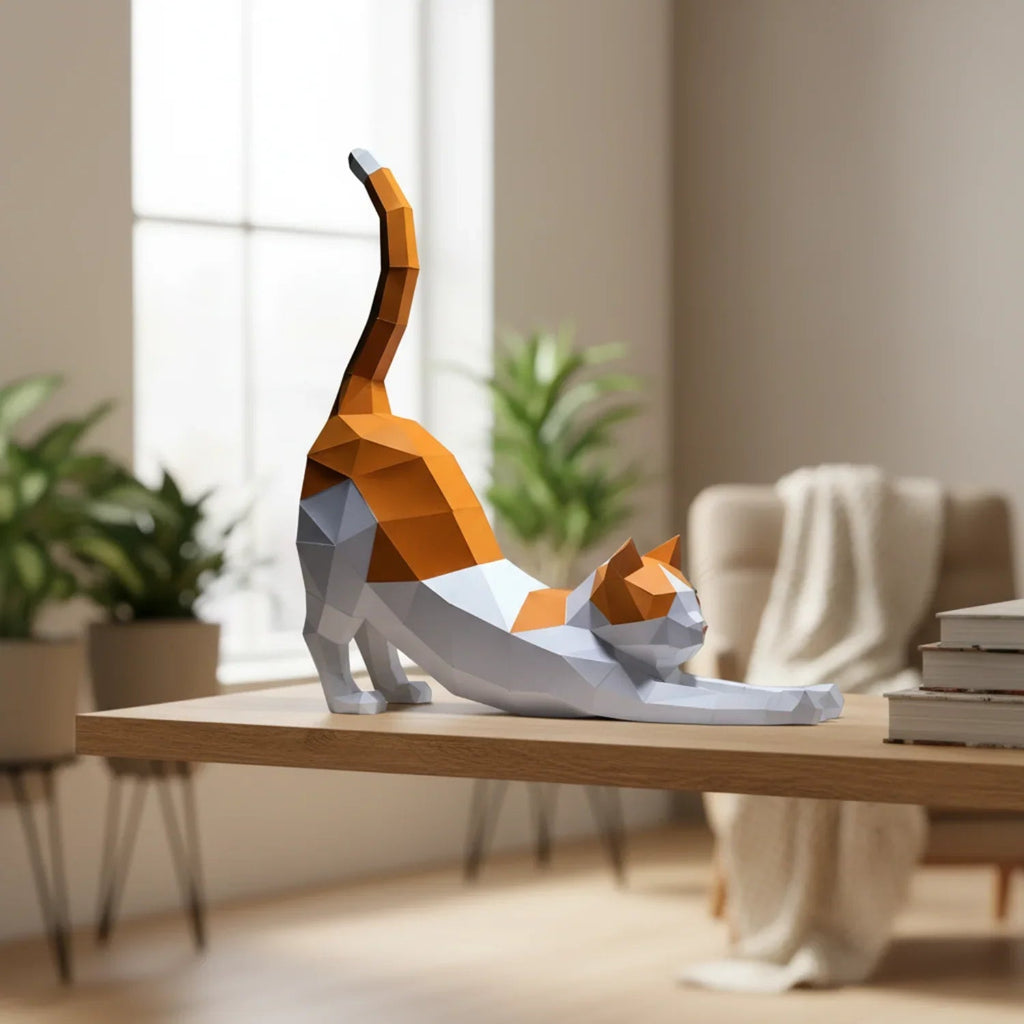 Origami Stretching Cat Figurine