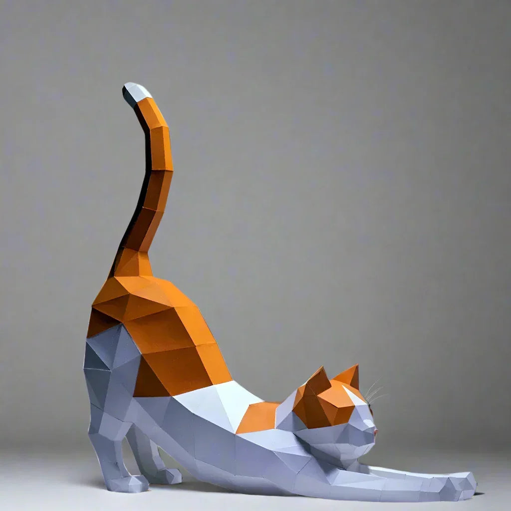 Origami Stretching Cat Figurine